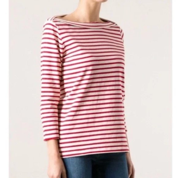 Burberry Striped Boat Neck Top in Red Cream Size S Petite - Picture 1 of 8